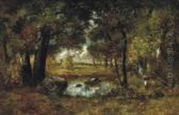 A Pool In The Forest Of Fontainbleau Oil Painting by Narcisse-Virgile D Az De La Pena