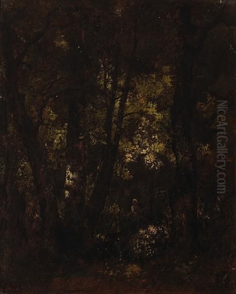 A Wooded Landscape With Figure Oil Painting by Narcisse-Virgile D Az De La Pena