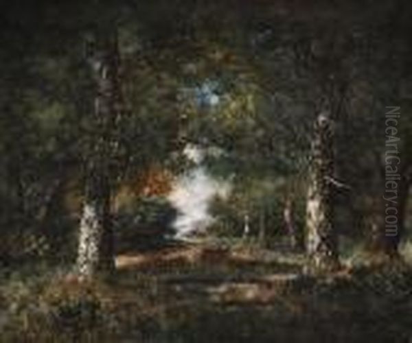 L'etang Dans La Foret Oil Painting by Narcisse-Virgile D Az De La Pena