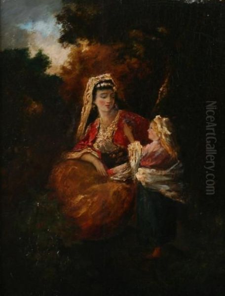 Femme Et Enfants Dans Un Parc Oil Painting by Narcisse-Virgile D Az De La Pena