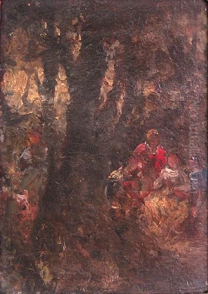 Figures In A Forest Glade Oil Painting by Narcisse-Virgile D Az De La Pena