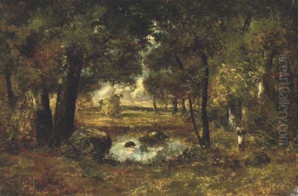 A Pool In The Forest Of Fontainebleau Oil Painting by Narcisse-Virgile D Az De La Pena