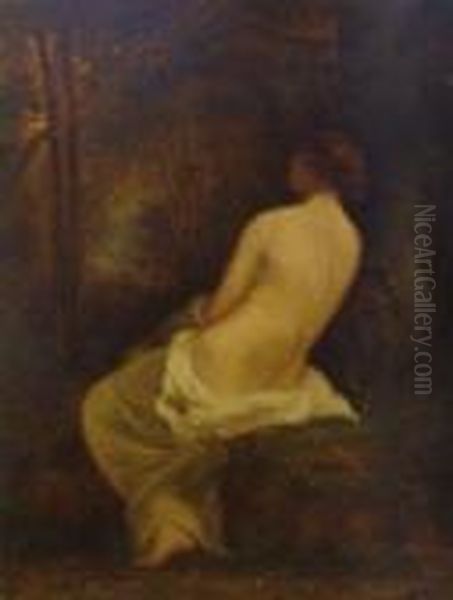 Femme De Dos Dans Un Sous Bois Oil Painting by Narcisse-Virgile D Az De La Pena