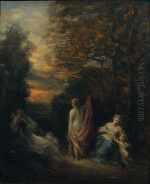 Jeunes Femmes Et Des Amours En Foret Oil Painting by Narcisse-Virgile D Az De La Pena