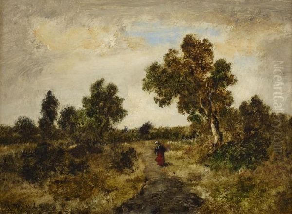 Figure On A Woodland Path Oil Painting by Narcisse-Virgile D Az De La Pena