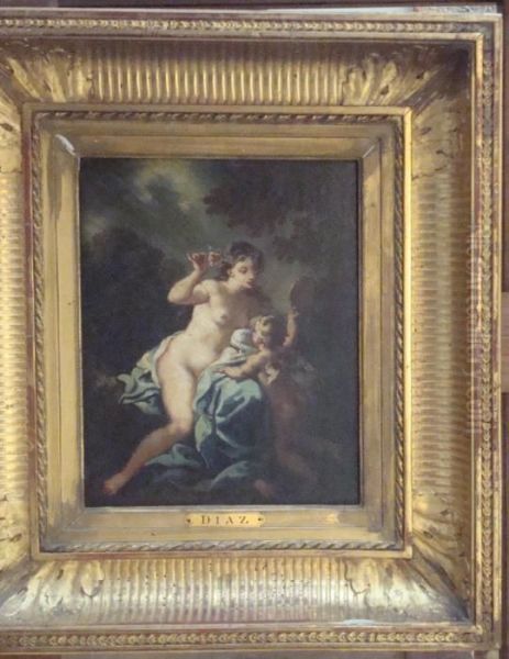 Venus Et L'amour Musicien Oil Painting by Narcisse-Virgile D Az De La Pena