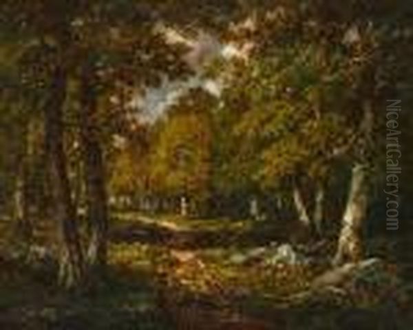 A Figure In A Clearing In The Woods Oil Painting by Narcisse-Virgile D Az De La Pena