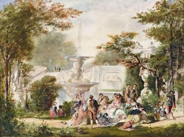 Le Dejeuner Dans Le Parc Du Palais Longchamp A Marseille. Oil Painting by Narcisse-Virgile D Az De La Pena