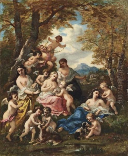 Nymphes Et Amours, Scene Champetre Idyllique Oil Painting by Narcisse-Virgile D Az De La Pena