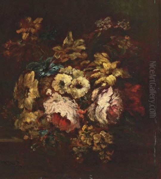 Flower Still-life Oil Painting by Narcisse-Virgile D Az De La Pena