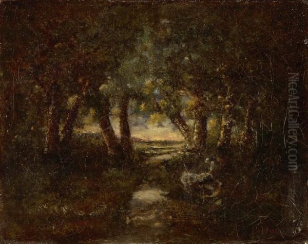 Waldlandschaft Im Abendlicht Oil Painting by Narcisse-Virgile D Az De La Pena