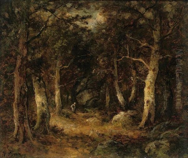 A Faggot Gatherer In The Woods Oil Painting by Narcisse-Virgile D Az De La Pena