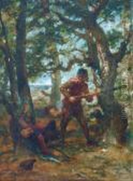 Soldaten Im Wald Oil Painting by Narcisse-Virgile D Az De La Pena