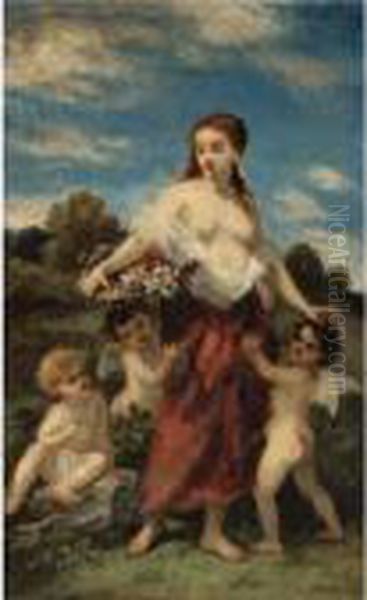 Flore Saisie Par L'amour Or L'innocence En Danger Oil Painting by Narcisse-Virgile D Az De La Pena