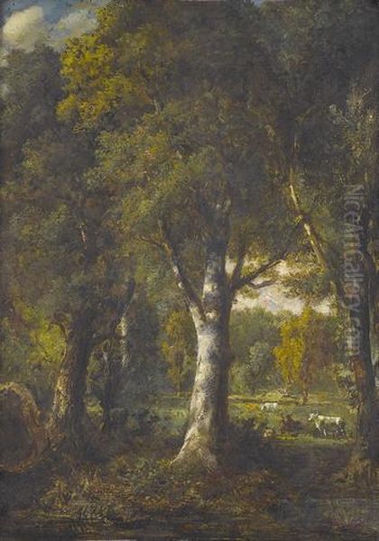 Waldlichtung Mit Kuhen Oil Painting by Narcisse-Virgile D Az De La Pena