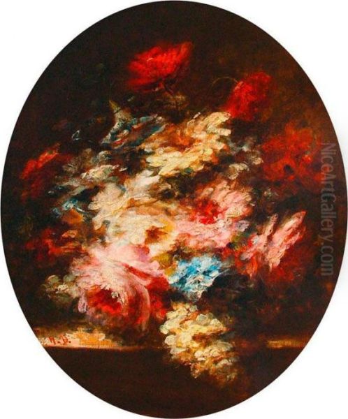 Bouquet De Fleurs Oil Painting by Narcisse-Virgile D Az De La Pena