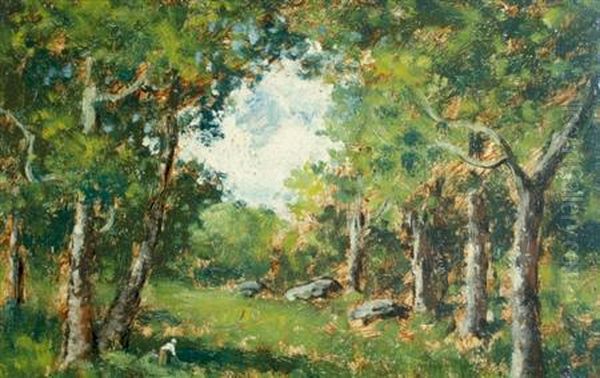 Figure In A Sunlit Landscape Oil Painting by Narcisse-Virgile D Az De La Pena