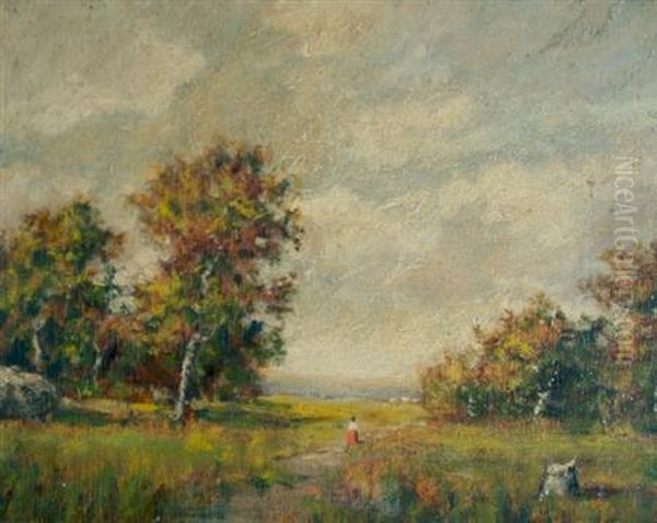 Figure In A Fall Landscape Oil Painting by Narcisse-Virgile D Az De La Pena