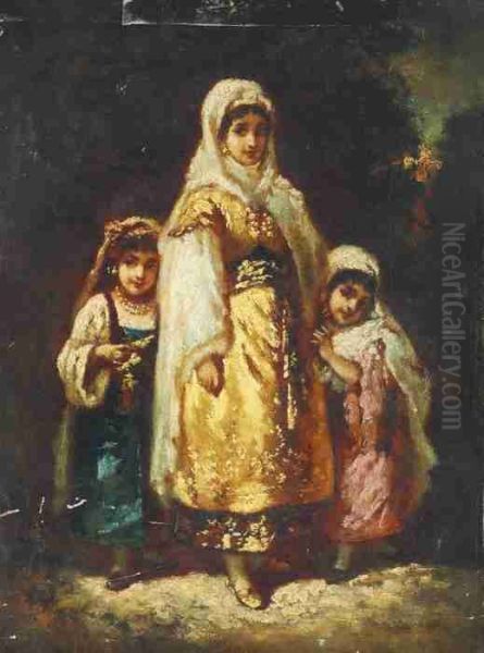 Trois Smyrniotes Groupes Dans Un Bois: Turkish Family In Awood Oil Painting by Narcisse-Virgile D Az De La Pena