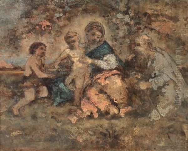 Sainte Famille Oil Painting by Narcisse-Virgile D Az De La Pena