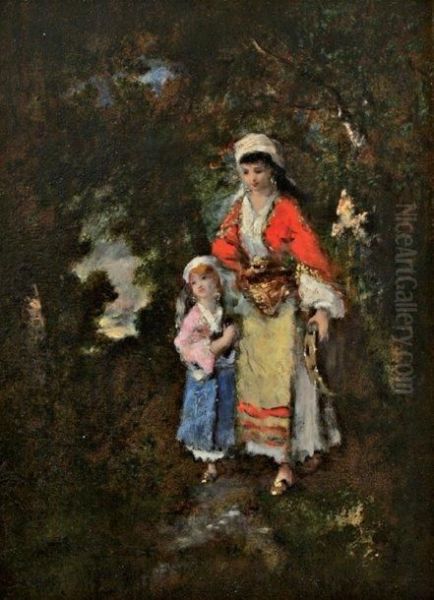 Tziganes En Foret De Fontainebleau Oil Painting by Narcisse-Virgile D Az De La Pena