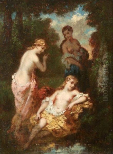 Baigneuses En Foret Defontainebleau Oil Painting by Narcisse-Virgile D Az De La Pena