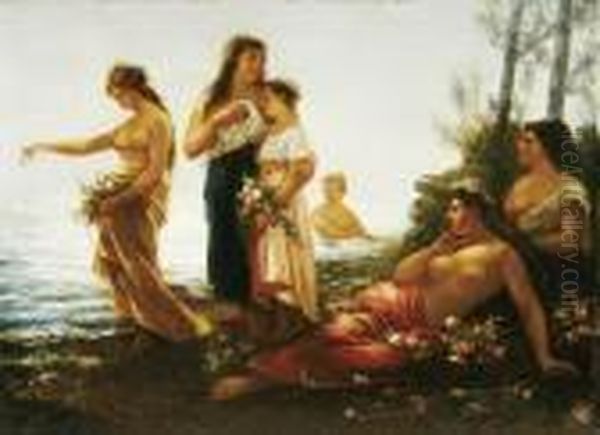 Flower Maidens Oil Painting by Narcisse-Virgile D Az De La Pena