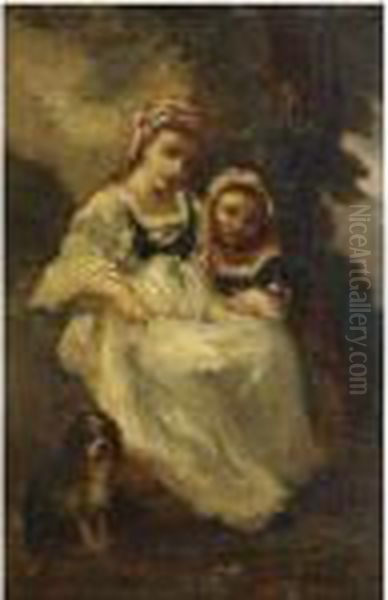 Les Deux Petites Bohemiennes Oil Painting by Narcisse-Virgile D Az De La Pena