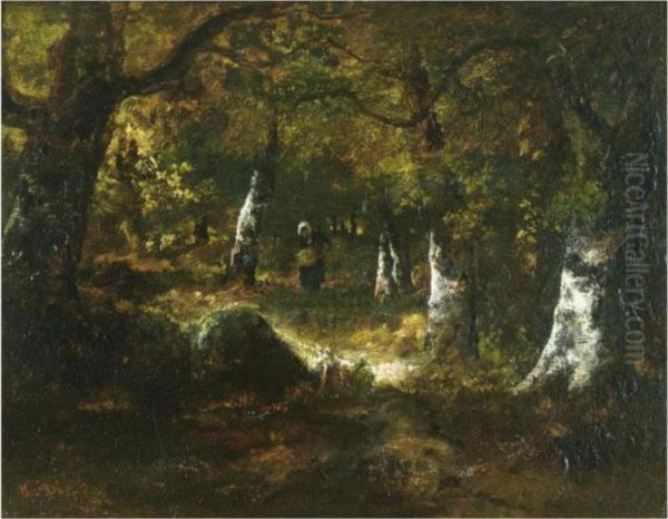 Foret De Fontainebleau Oil Painting by Narcisse-Virgile D Az De La Pena