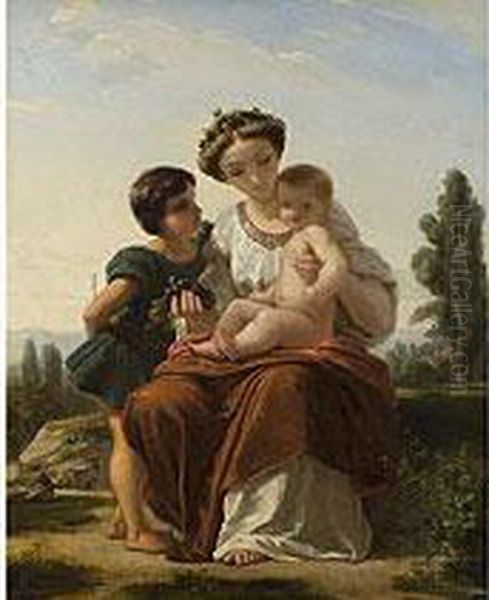 Mutter Mit Zwei Kindern Oil Painting by Narcisse-Virgile D Az De La Pena