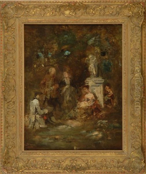 Figures In A Garden Oil Painting by Narcisse-Virgile D Az De La Pena