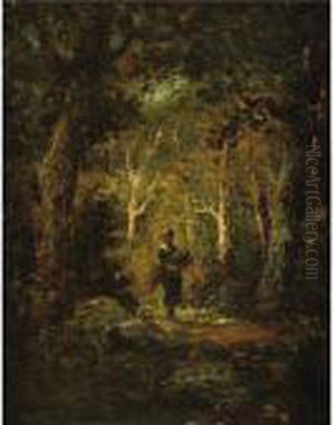 Wood Gatherer In A Forest Oil Painting by Narcisse-Virgile D Az De La Pena