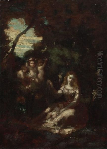 002 Narcisse Virgile Diaz De La Pena , Landschaft Mit Madonna Und Kind Oil Painting by Narcisse-Virgile D Az De La Pena