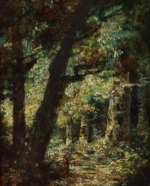 De La Pena Ascribed To: Forest Scene Oil Painting by Narcisse-Virgile D Az De La Pena