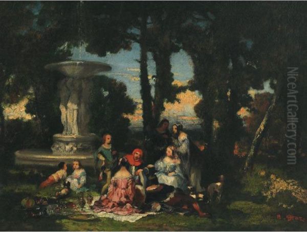 Garden Party, Fontainebleau Oil Painting by Narcisse-Virgile D Az De La Pena