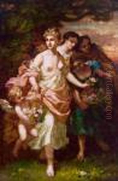 Diana Con Fioraia E Putto Oil Painting by Narcisse-Virgile D Az De La Pena