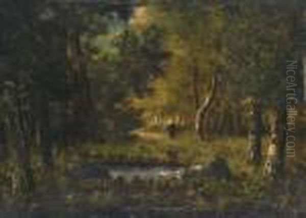 Le Foret De Fontainbleau Oil Painting by Narcisse-Virgile D Az De La Pena