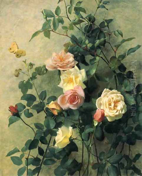 Roses on a Wall Oil Painting by George Cochran Lambdin