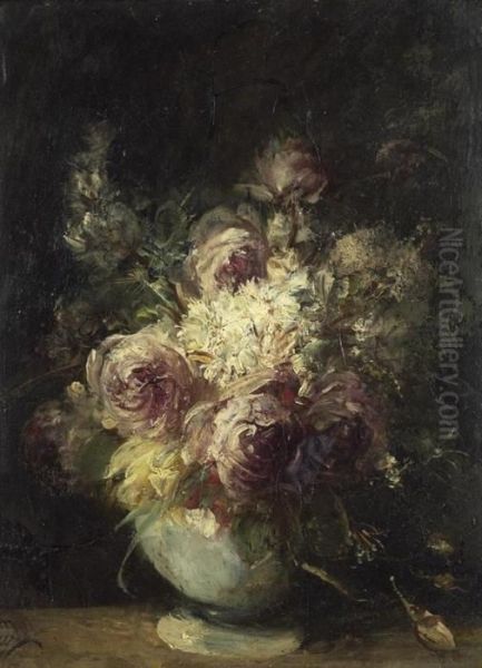 Blumenstrauss In Einer Vase. Oil Painting by Narcisse-Virgile D Az De La Pena