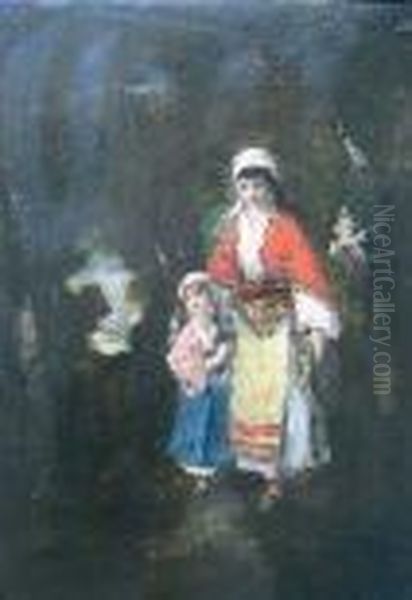 Famille En Sous-bois Oil Painting by Narcisse-Virgile D Az De La Pena