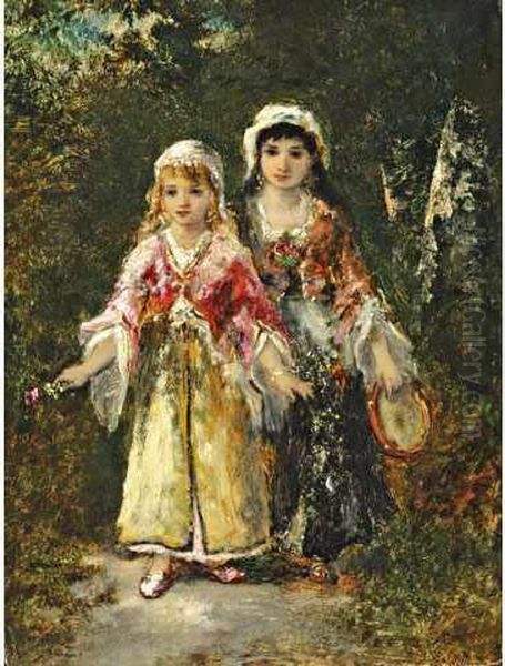 < Jeunesbeautes En Foret Oil Painting by Narcisse-Virgile D Az De La Pena