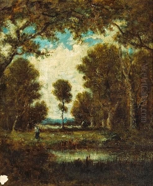 A Wooded Landscape Oil Painting by Narcisse-Virgile D Az De La Pena