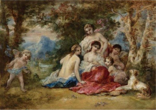 Les Hamadryades Oil Painting by Narcisse-Virgile D Az De La Pena