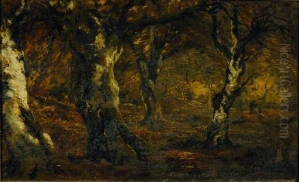 In The Forest/a Barbizon Scene Oil Painting by Narcisse-Virgile D Az De La Pena