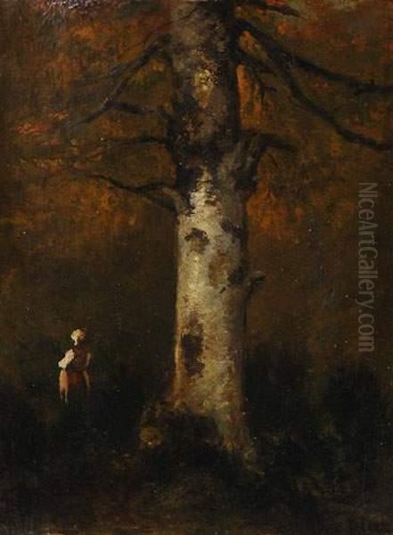 Femme Pres D'un Chene En Foret De Barbizon Oil Painting by Narcisse-Virgile D Az De La Pena