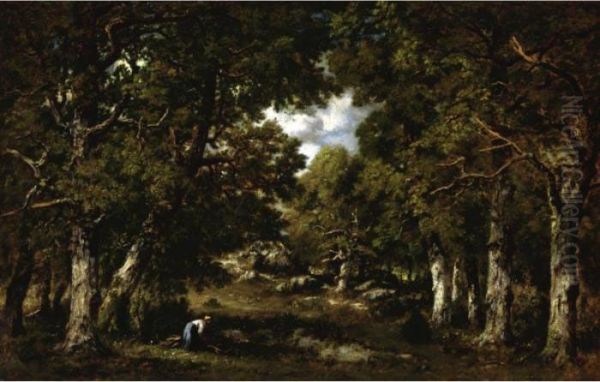 Foret De Fontainebleau Oil Painting by Narcisse-Virgile D Az De La Pena