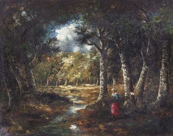 Reisigsammlerin Im Wald An Einem Bachlauf. Oil Painting by Narcisse-Virgile D Az De La Pena