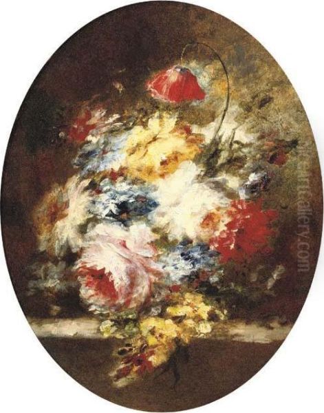 A Lavish Flower Still Life Oil Painting by Narcisse-Virgile D Az De La Pena