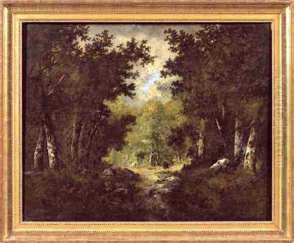 Personnages En Sous-bois Oil Painting by Narcisse-Virgile D Az De La Pena