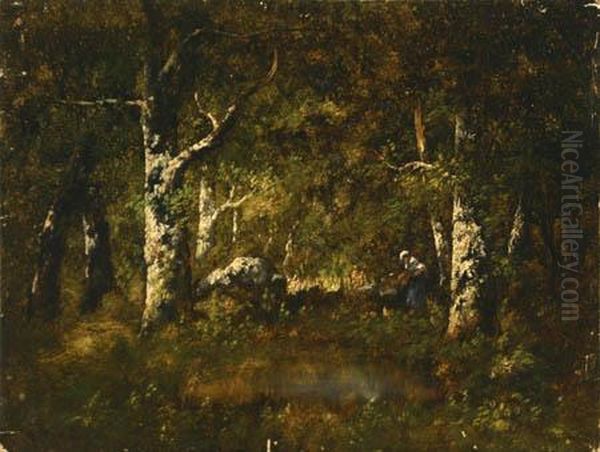 Gathering Faggots, Forest Of Fontainebleau Oil Painting by Narcisse-Virgile D Az De La Pena